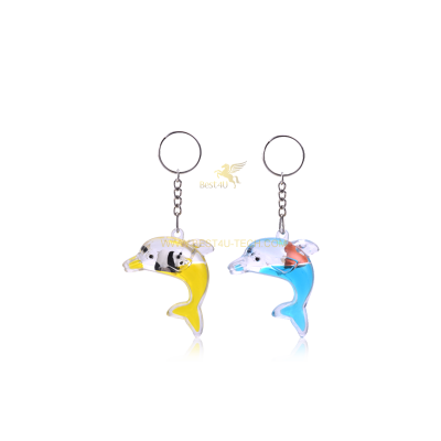 Yellow Liquid Floating Acrylic Keyring Aquaria 3d Crystal Liquid Keychain Mini Dolphin Shape Floating Keychain